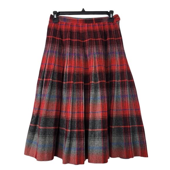 Vintage Wool Plaid Pleated Skirt Sz Small Red Gray Reversible‎ Schoolgirl Preppy - Picture 2 of 6